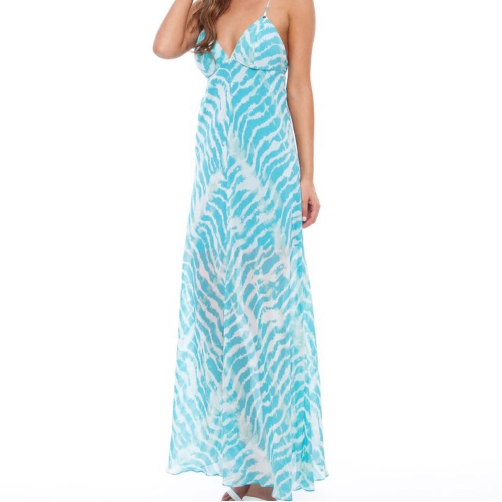 GUESS Teal & White Zebra Print Maxi Dress | Size XS